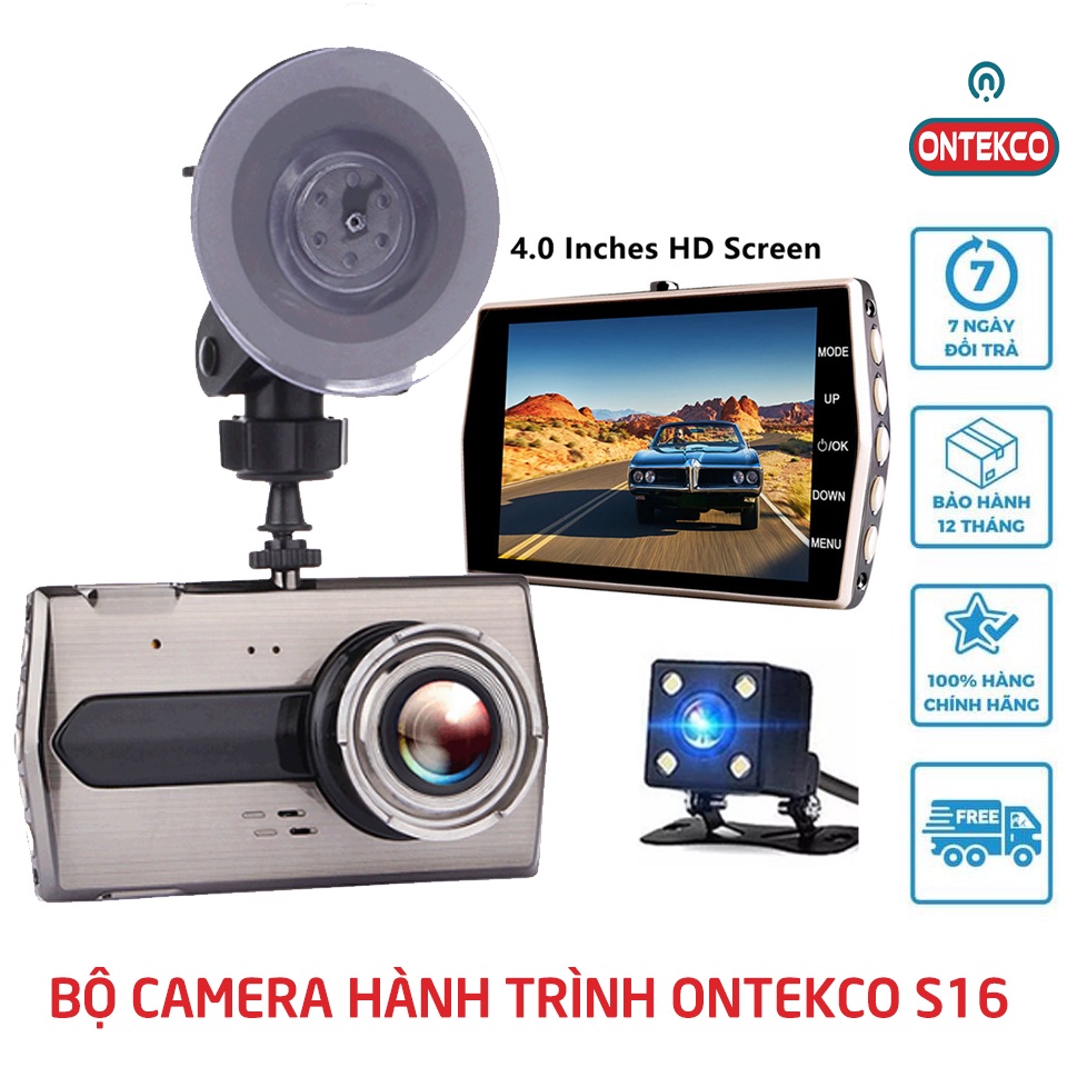 Camera Hành Trình Ô Tô ONTEKCO S16 Full HD 1296p Chống Rung Camera ghi hình Trước Và Sau góc rộng