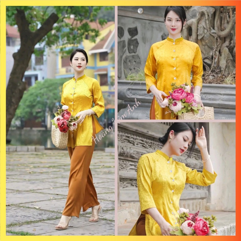 Áo bà ba lụa gấm vân cao cấp đi lễ chùa thiết kế cách tân đồ lam truyền thống hàng loại 1 kèm quần may sẵn