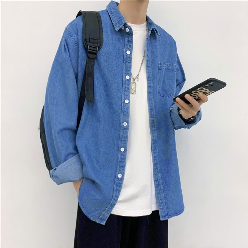 Áo sơ mi jean denim nam thời trang đơn giản thanh lịch vải dày co giãn - KAIDIN_KD28