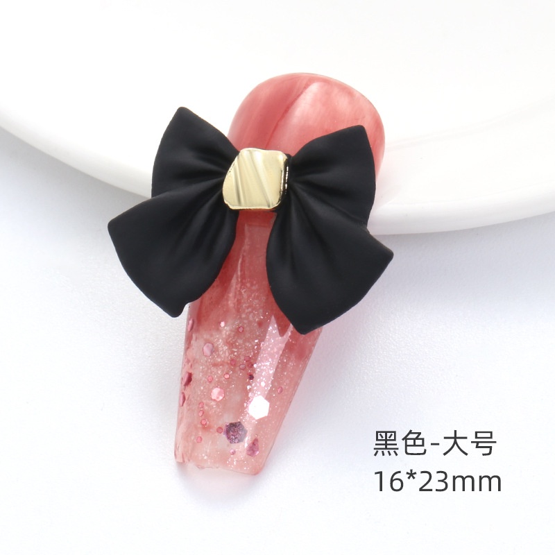 Miếng Dán Móng Tay Kim Loại Ba Chiều Đính Nơ Màu Đỏ Và Đen Phong Cách Nhật Bản