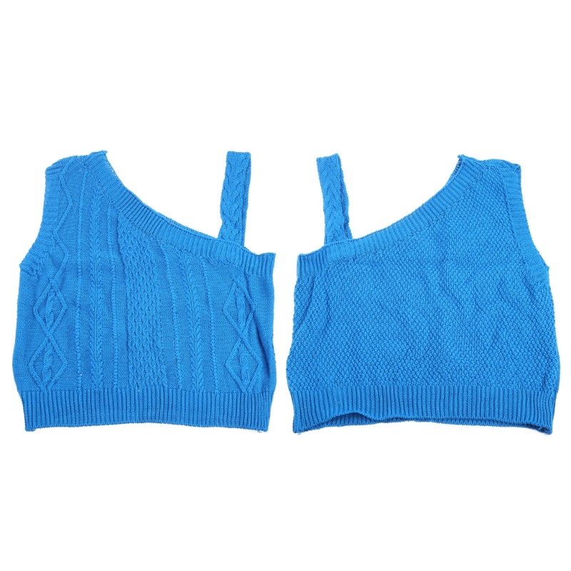 Brroa Áo Crop Top Dệt Kim Không Tay Màu Trơn Hở Vai Cắt Chồng Mồ Hôi Ôm Dáng Phối Dây Cáp Xoắn Cho Nữ