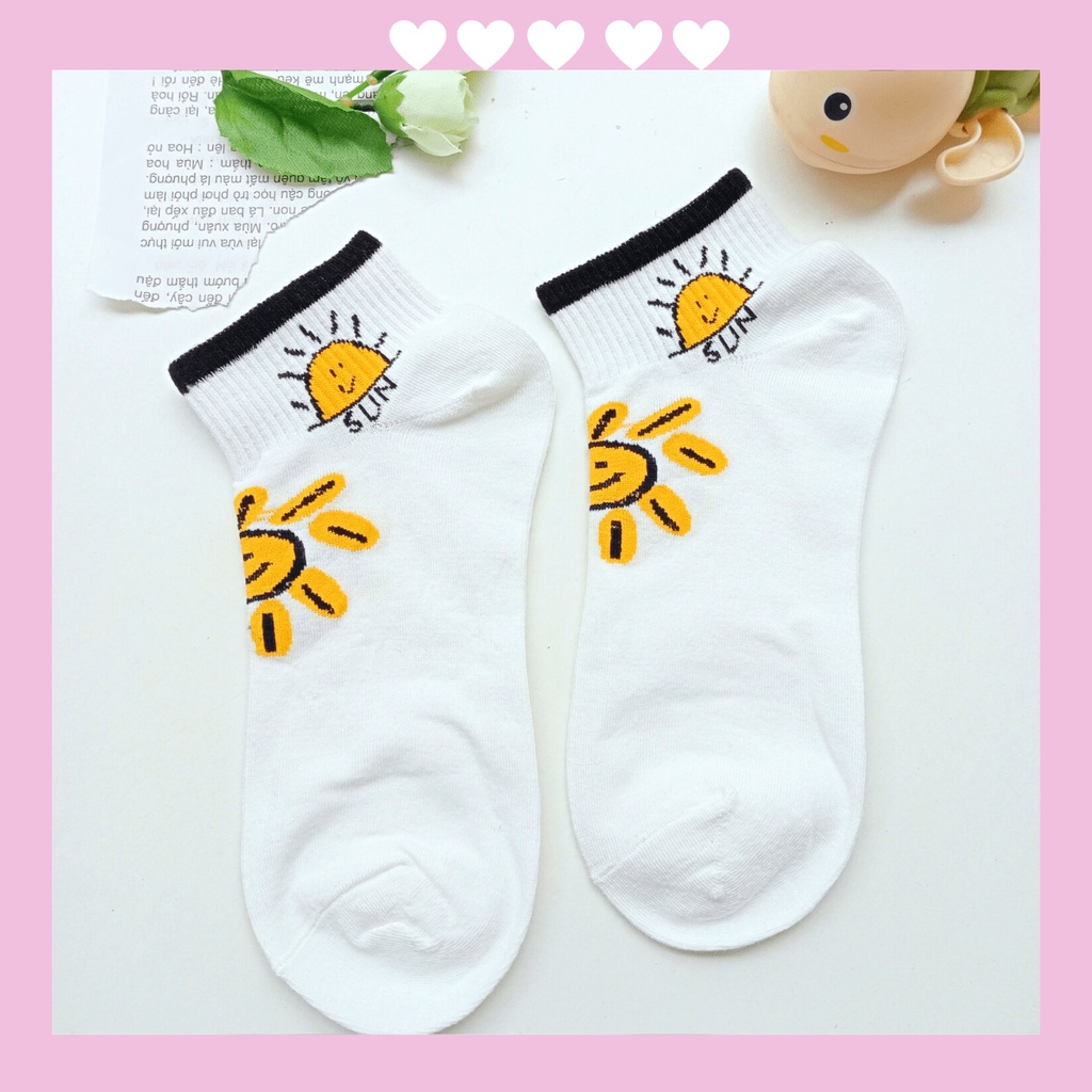 Tất Nữ Cổ Ngắn Cotton Họa Tiết Cute Phong Cách Cute Hàn Quốc Dễ Thương Thoáng Mát Co Giãn 4 Chiều