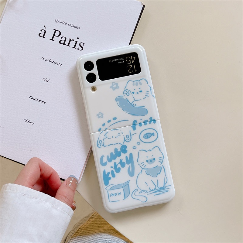 Ốp Điện Thoại Mềm Nắp Lật In Hình Chó / Mèo Hoạt Hình Cho Samsung Galaxy Z Flip 4 3 5G Z Flip3 Flip4