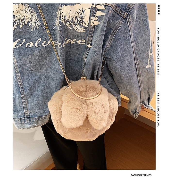 Túi Xách Đeo Vai Phủ Bông Hình Tai Thỏ Thời Trang Mùa Thu 2022 Dành Cho Nữ