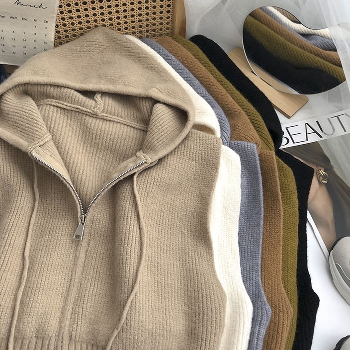 NUZIRO Áo hoodie  không tay cổ chữ V phong cách Hàn Quốc cho nữ