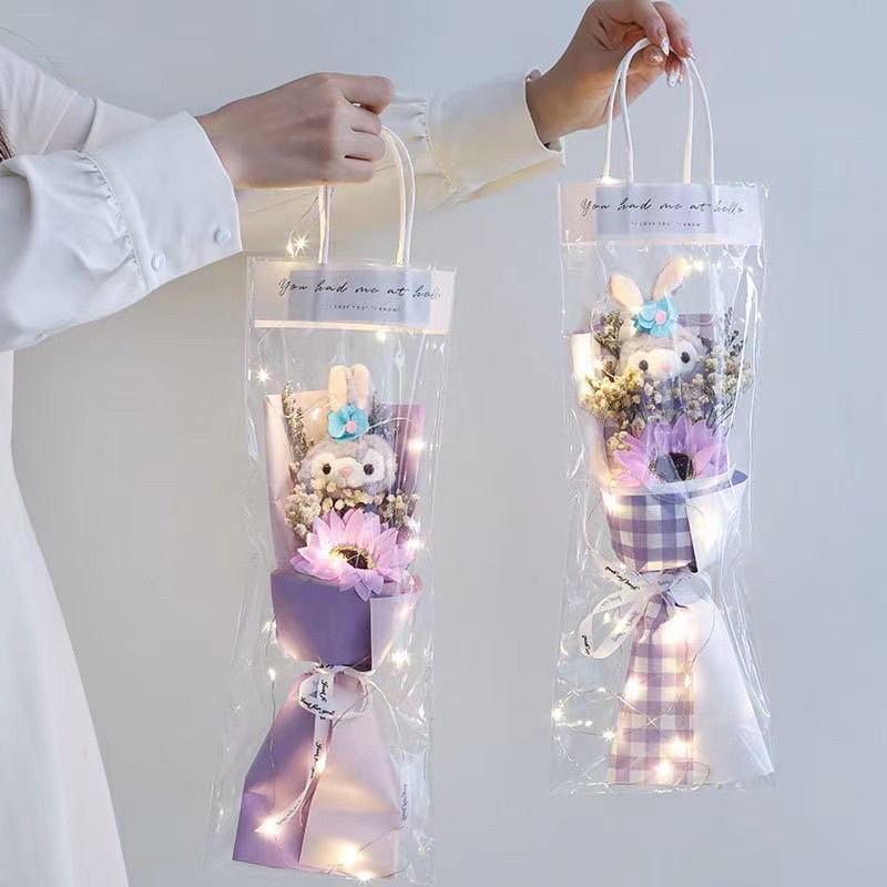 Bó Hoa Gấu Dâu Lotso/Thỏ Tím Có Đèn, Bó Hoa Gấu Bông Teddy Xinh Xắn Kèm Hộp Giấy Quà Tặng Sinh Nhật, Quà Tặng Thầy Cô