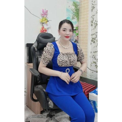 Sét bộ cố vuông phối thun da beo.tch46