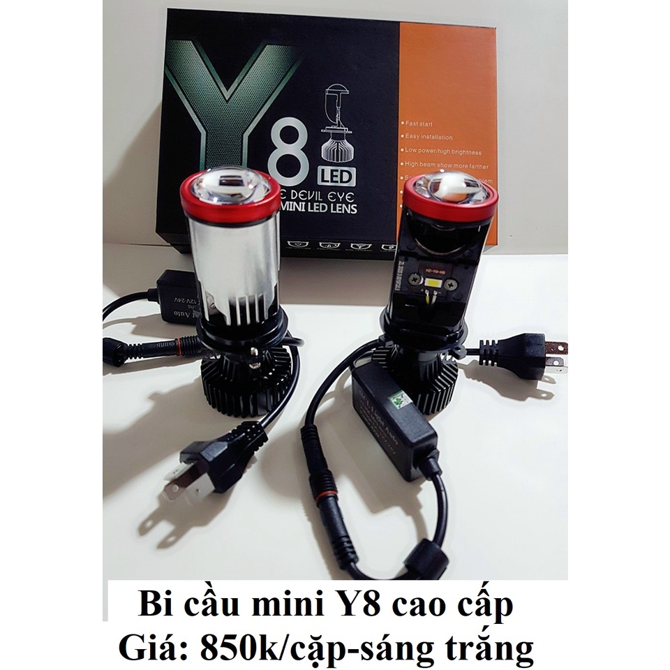 Đèn LED Bi Cầu Mini Led Y8 lắp oto - xe máy, CS 42W/bóng, Siêu Sáng, siêu bền