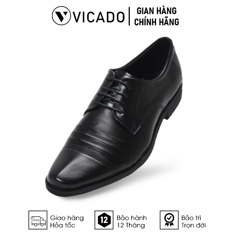 Giày buộc dây nam da bò cao cấp tăng chiều cao Oxfords VICADO VA0023 màu đen