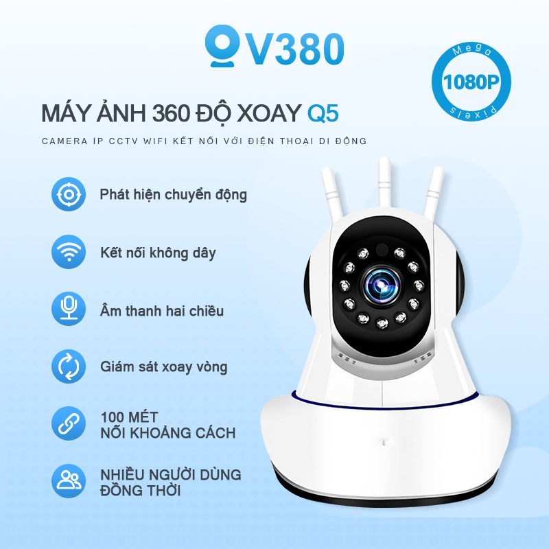 Camera Wifi V380 Q5 IP Giám Sát 3MP 360 Độ Nhà An Ninh 3 Anten Treo Tường Thông Minh Nhìn Ban Đêm