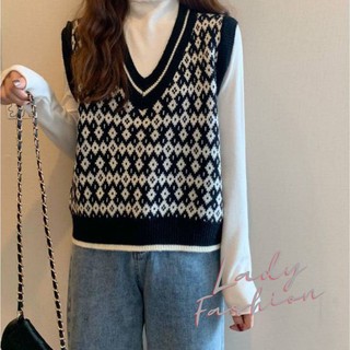 Áo gile len họa tiết hình quả trám nữ tính phong cách Hàn Quốc Lady Xinh - A129