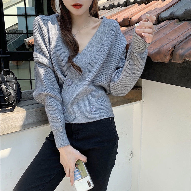 Áo Sweater Dệt Kim Cổ Chữ V Dáng Rộng Thiết Kế Mới Đơn Giản Thời Trang Mù