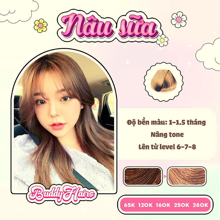 Thuốc nhuộm tóc NÂU SỮA , NÂU TRÀ SỮA không dùng Thuốc tẩy tóc của Buddyhairs