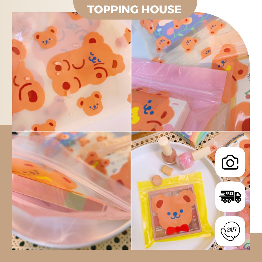 Túi Zip Mini Bag Nhựa Đựng Quà, Đồ Nhỏ, Bánh Kẹo Hình Gấu Hoạt Hình - Topping House - DC10