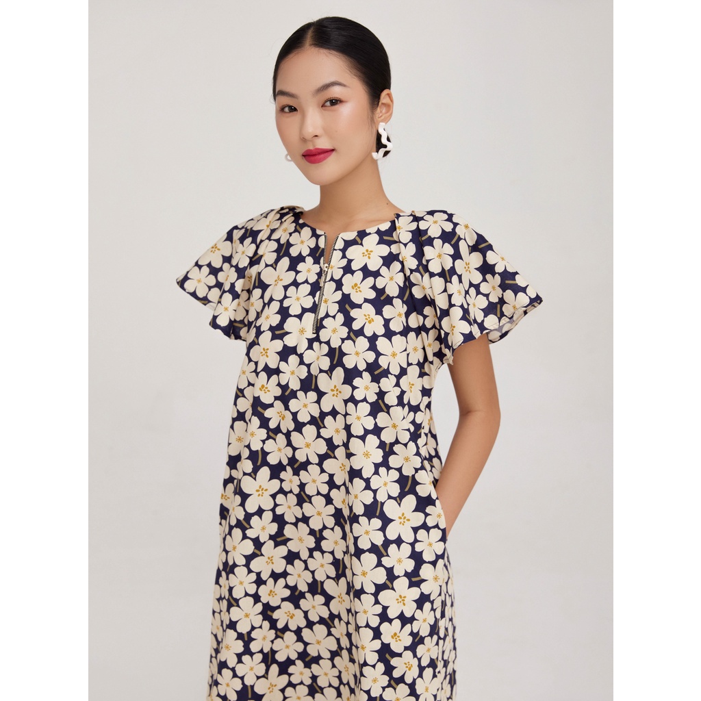 Đầm cotton khoá kéo Mauve Butterfly dress