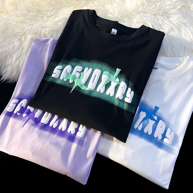 Áo thun ZHELIHANGFEI ngắn tay dáng rộng kiểu retro Mỹ thời trang