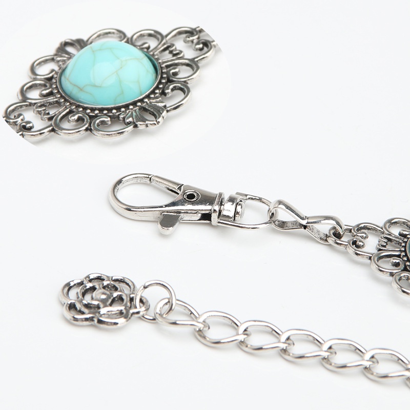 Thắt Lưng Dây Xích Họa Tiết Kim Loại Đính Đá Ngọc Lam Phong Cách Retro Thời Trang Cho Nữ