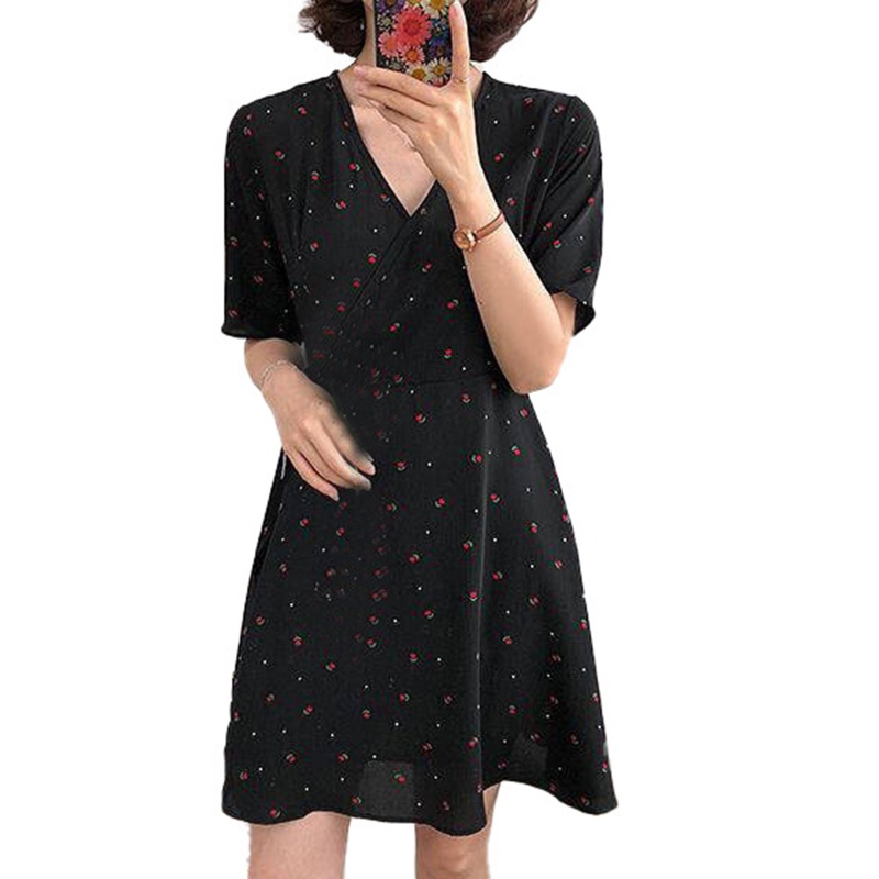 Đầm Midi Chữ A Tay Ngắn Cổ Chữ V Khoét Sâu In Họa Tiết Hoa Kèm Thắt Lưng Thời Trang Quyến Rũ Cho Nữ