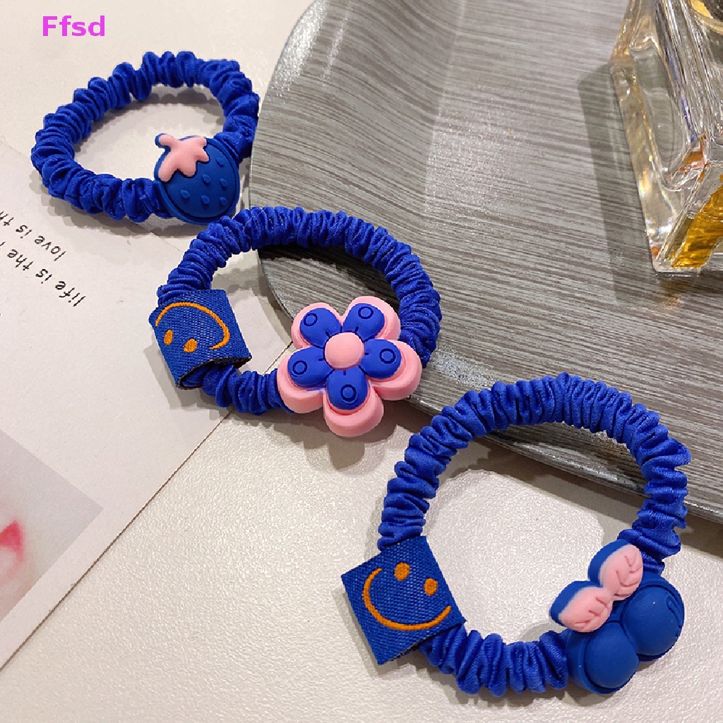 {Ffsd} Dây Buộc Tóc Cao Su Co Giãn Mặt Cười Màu Xanh Dương Làm Bằng Tay Hàn Quốc Cho Nữ * Bán Chạy