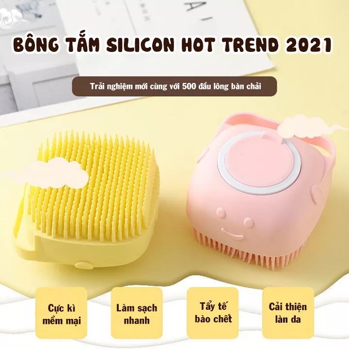 Bông tắm kỳ ghét silicon 2 mặt, 1 mặt tẩy da chết massage body, 1 mặt tạo bọt. Có dây treo vô cùng sạch sẽ ✔ Được làm t
