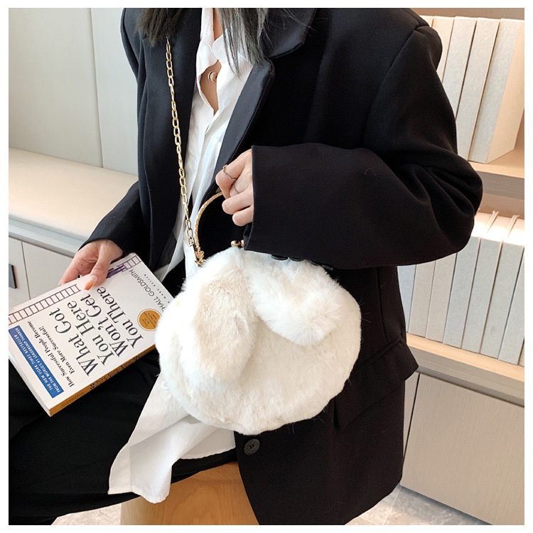 Túi Xách Đeo Vai Phủ Bông Hình Tai Thỏ Thời Trang Mùa Thu 2022 Dành Cho Nữ
