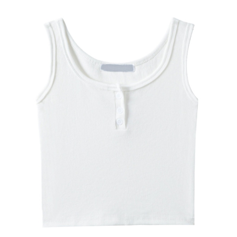 Brroa Áo Croptop Dệt Kim Sát Nách Cổ Xẻ Ngực Cài Nút Trước Dáng Ôm Phong Cách Pháp Quyến Rũ Cho Nữ Tập Luyệ