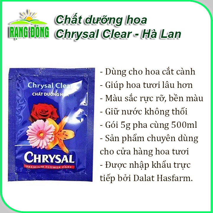 Dưỡng hoa lâu tàn Chrysal - 50 gói - Chất dưỡng hoa giúp hoa cắm bình tươi lâu, không gây hư nước - Hạt giống Rạng Đông