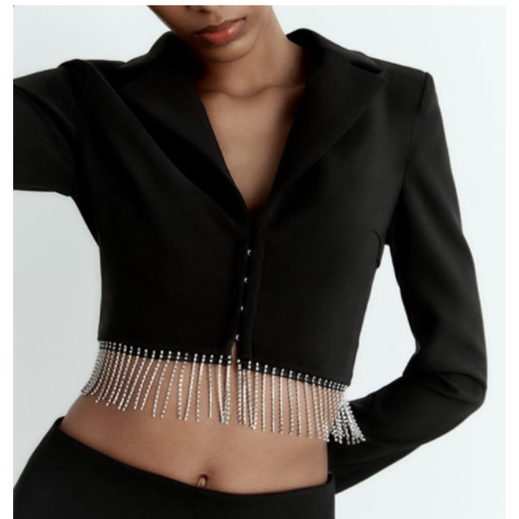 Bộ Áo Cổ Chữ V + Chân Váy Tua Rua Lấp Lánh Thời Trang Zara 20228657707 8658707