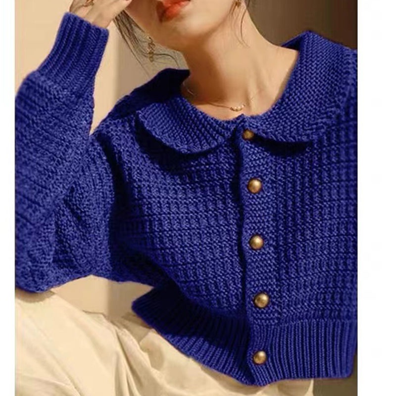 Áo Khoác Cardigan Dệt Kim Cổ Búp Bê Phong Cách Pháp Thời Trang Xuân Thu Mới Cho Nữ