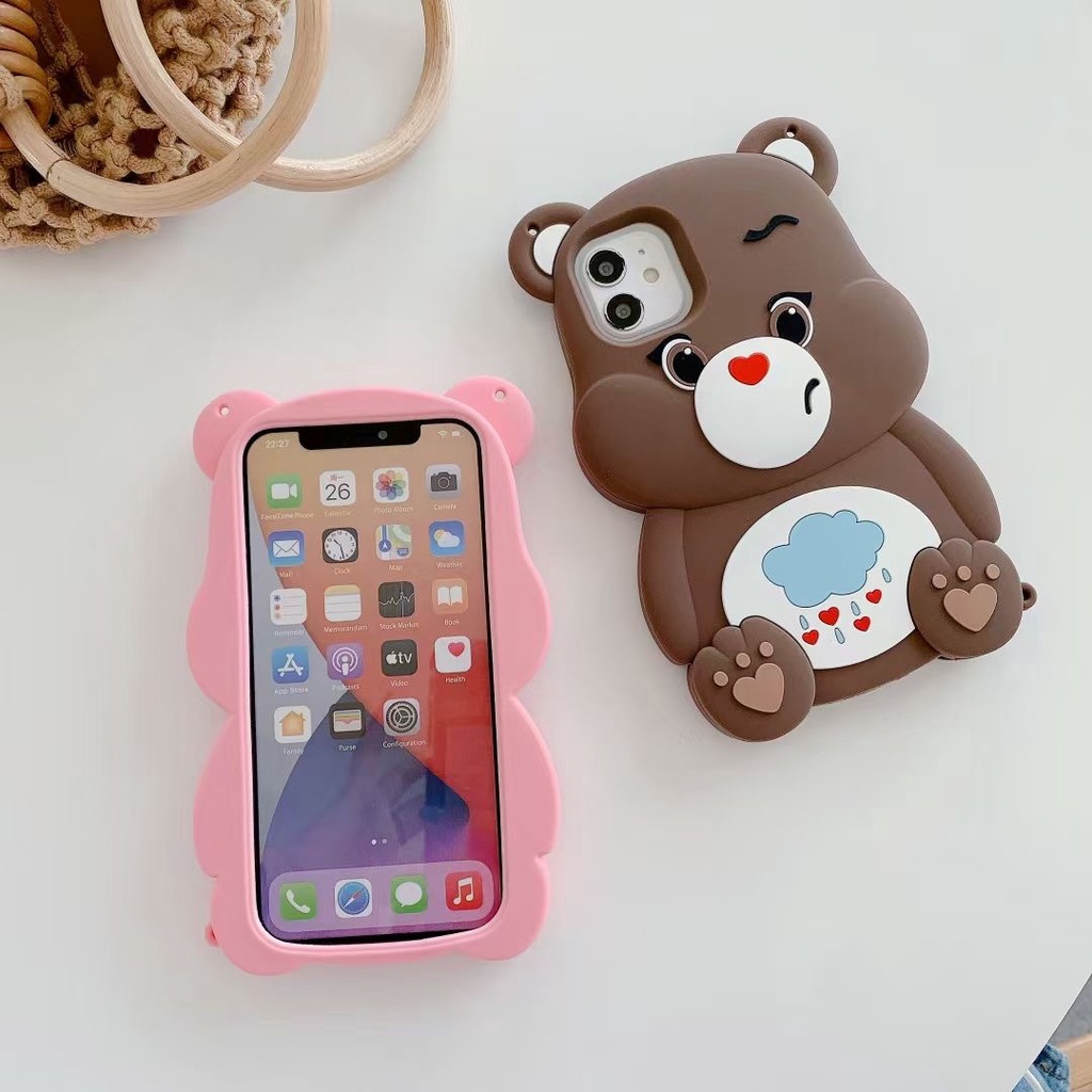 Ốp Điện Thoại Silicon Cao Su Hình Gấu 3D Cho iPhone 11 Pro Max 12 Pro Max 13 Pro Max 14 Pro Max 14 + 6 6s 7 8 Plus SE 2020 X Xs Max XR