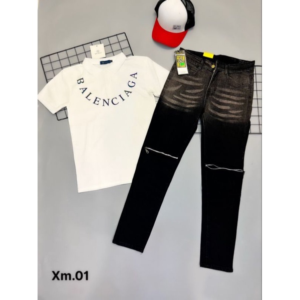 Quần jean nam xanh thêu v2026 rách cá tinh độc