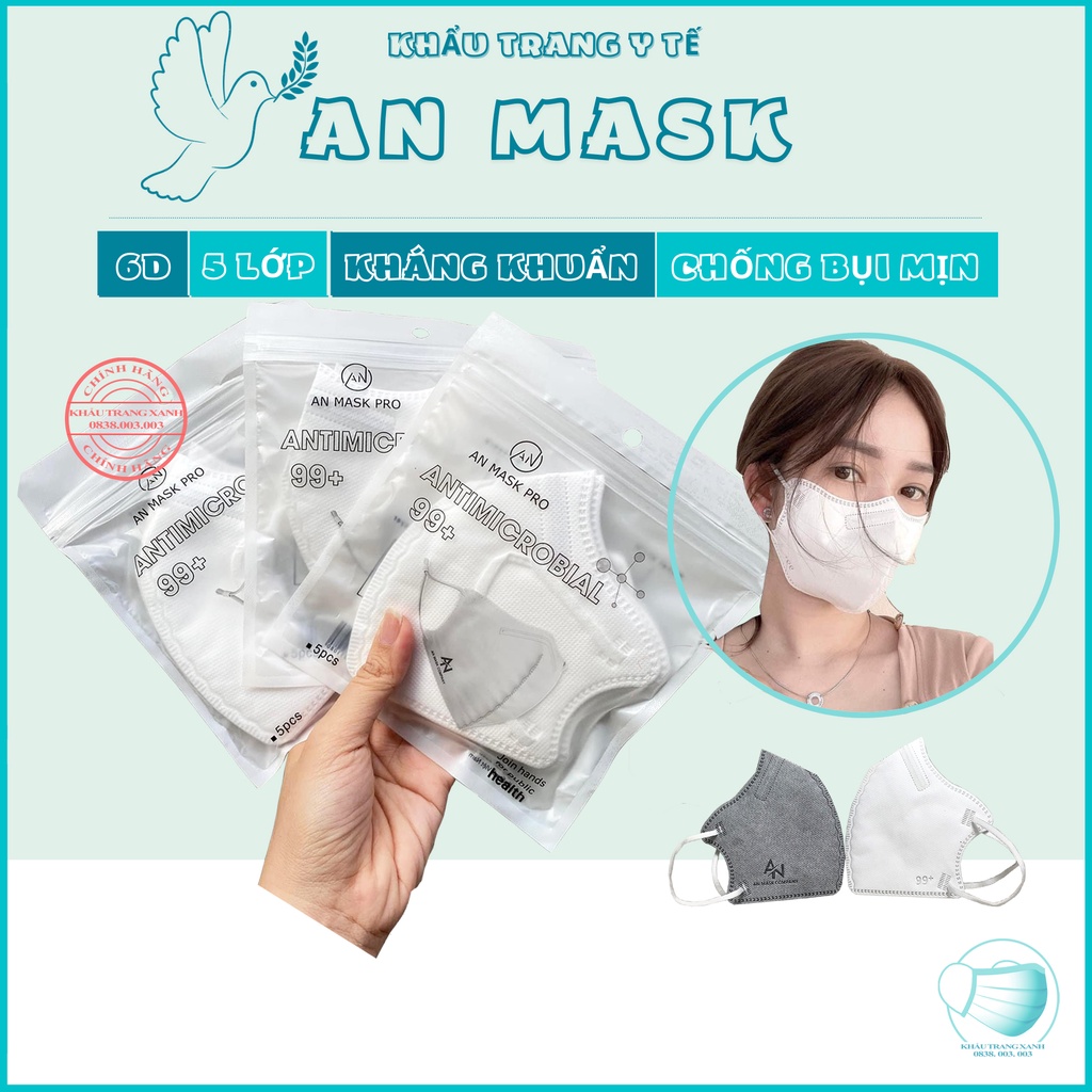Set 50c Khẩu Trang N99 6D AN Mask Pro 5 lớp lọc kháng khuẩn công nghệ nano loại bỏ 99% bụi mịn,vi khuẩn đạt chuẩn Hoa Kỳ