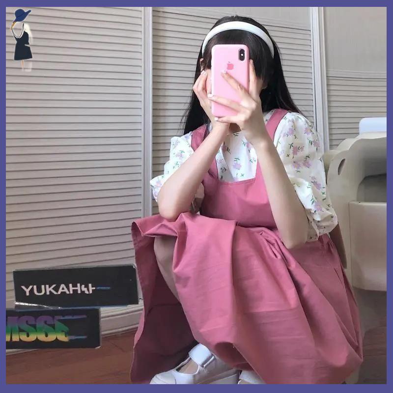 ✨váy babydoll đầm công chúa Bộ Đầm Hai Dây Có Túi Và Áo Ngắn Tay In Hoa Dễ Thương Thời Trang Xuân Hè 2022