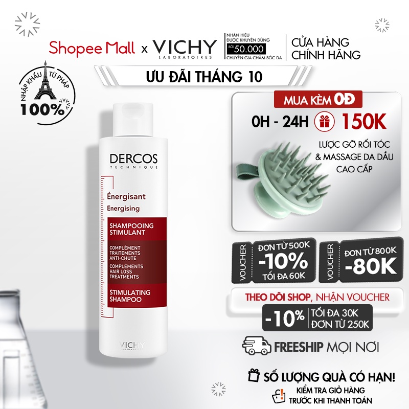 Dầu gội ngăn ngừa và giảm rụng tóc Vichy Dercos Energising Shampoo Hairloss 200ml