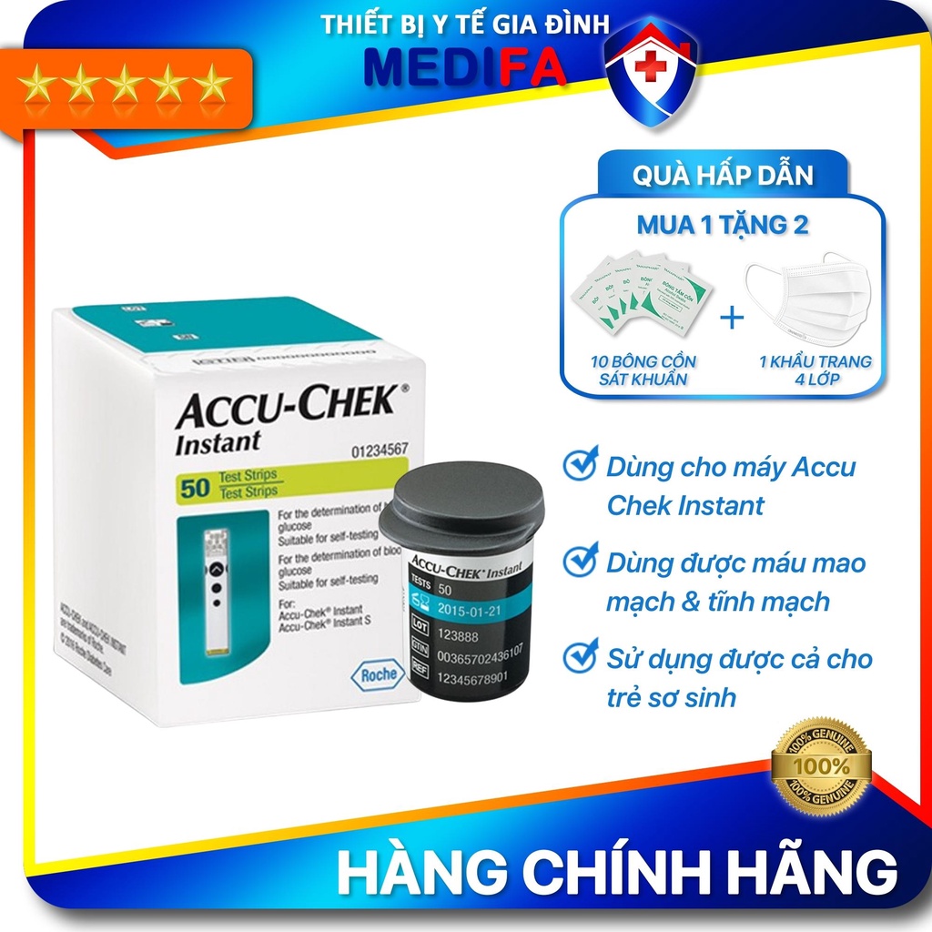 Hộp 50 Que thử đường huyết Accu-Chek Instant, Roche, NK chính ngạch, tem niêm phong, Nhãn phụ TV