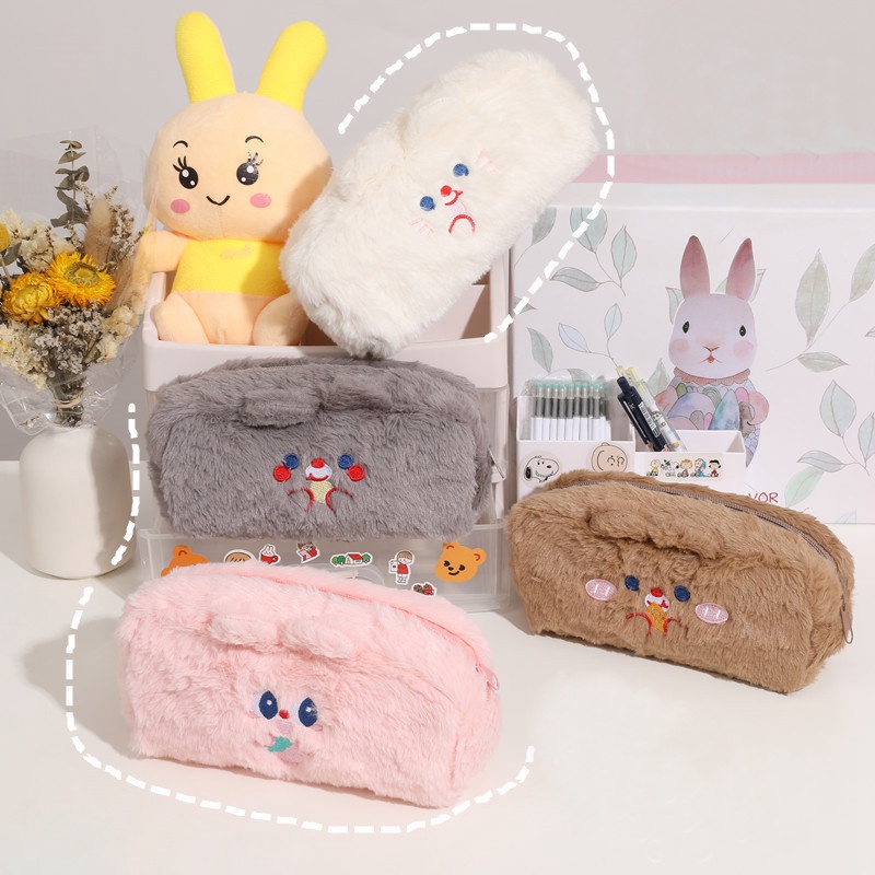 Bóp Viết Lông Mềm Có Khóa Kéo Hình Gấu Dễ Thương