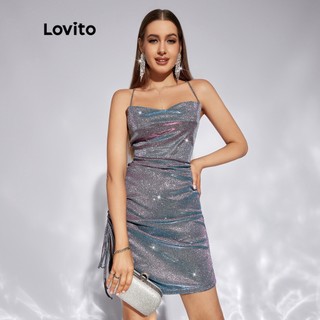 Váy Lovito nữ dây rút trơn Sexy L33LD089 (Xanh lam)