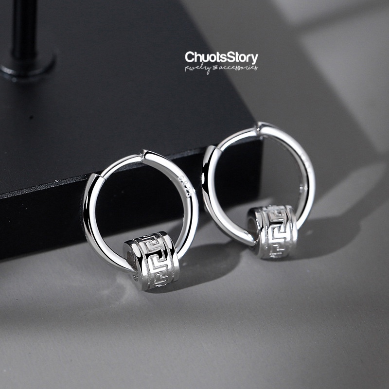 Khuyên tai titan không gỉ ghép trụ hoa văn, bông tai nam nữ unisex thời trang - KTU0051 - ChuotsStory