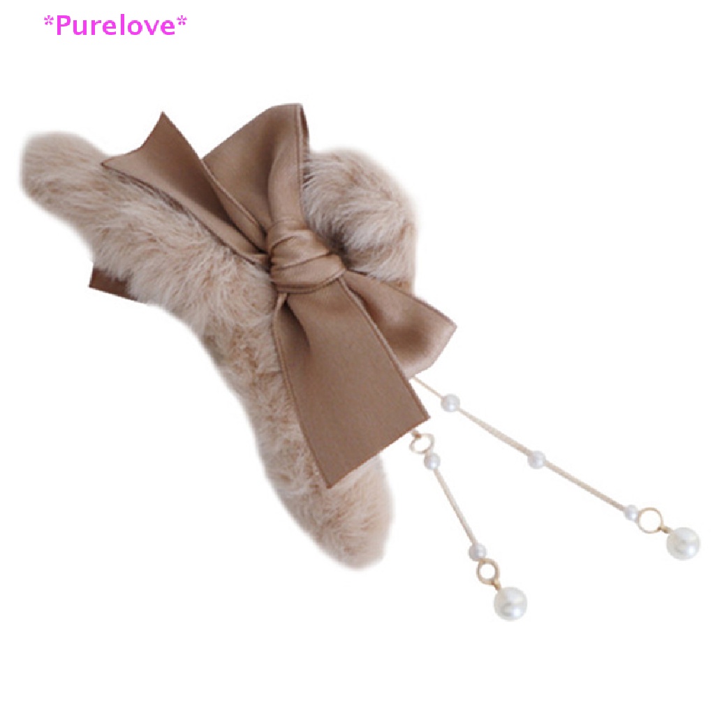 Kẹp Tóc Càng Cua Đính Ngọc Trai Phối Lông Phong Cách Vintage Thời Trang Cho Nữ Mới