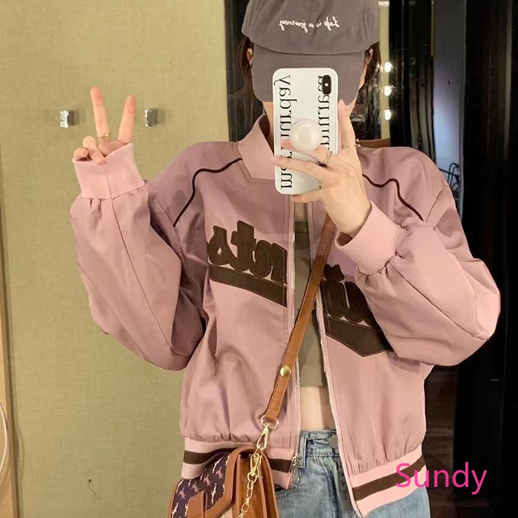 Áo Khoác Bóng Chày Tay Dài Dáng Rộng Thêu Họa Tiết Vintage Thời Trang Xuân Thu Cho Bạn Gái