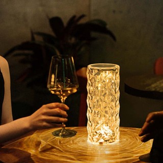 LED Crystal Table Lamp Diamond Rose Bar Night Light Touch Atmosphere Bedside