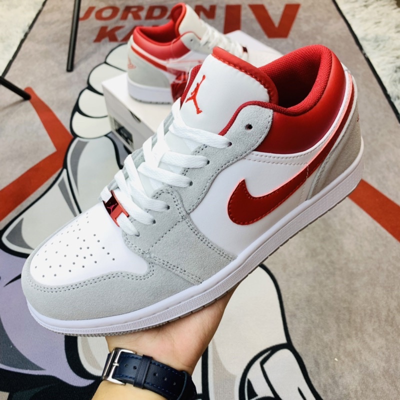 Giày thể thao sneaker cổ thấp Air Jordan Low AJ1 Light Smoke Grey Gym Red Hàng SC