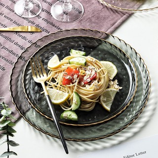 Đĩa thủy tinh vân sóng kiểu Nhật, đĩa salad, beefsteak - Bát đĩa nhà hàng, Dĩa thủy tinh không chì cao cấp