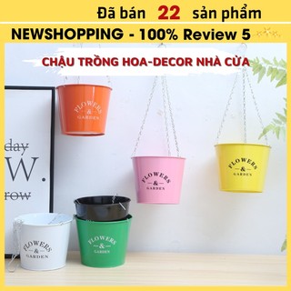 Chậu Hoa Sắt New Shopping Xô Cắm Hoa Trang Trí Garden Bình Thiếc Decor Vintage Xanh,Vàng,Trắng