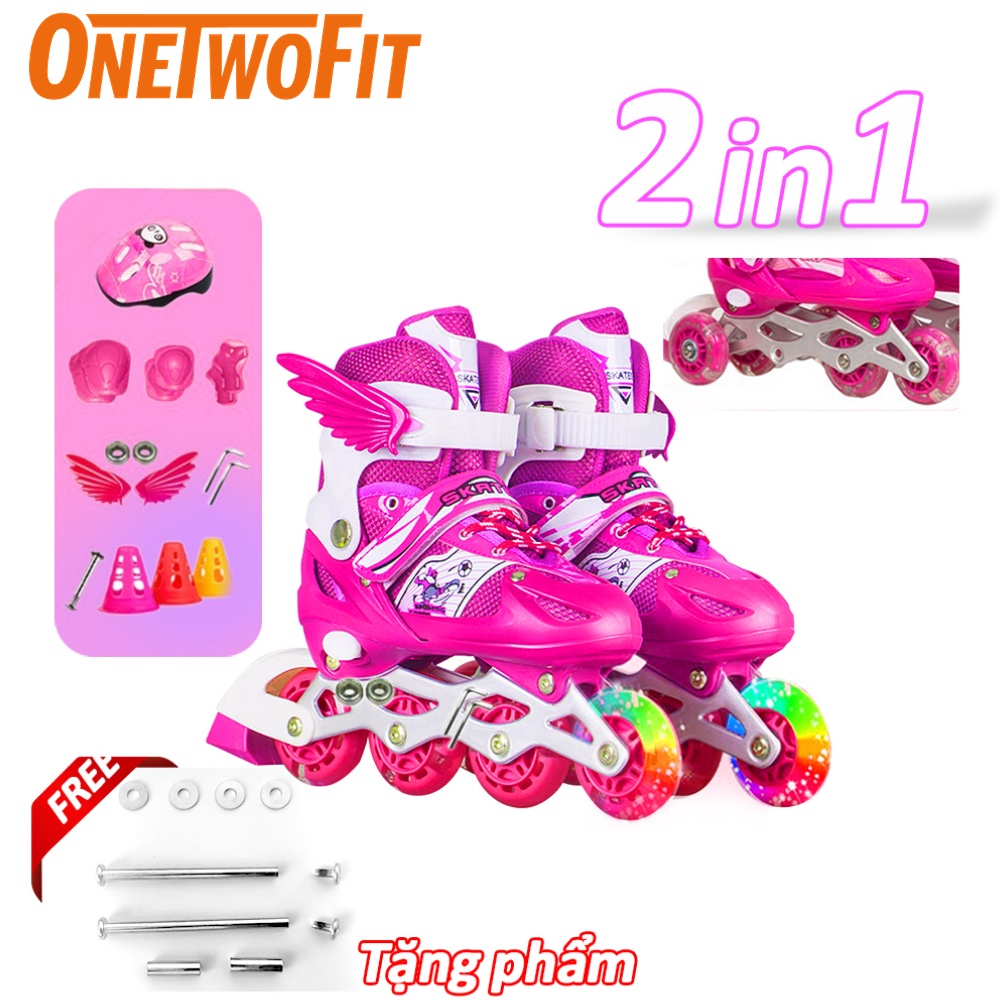 OneTwoFit Giày Patin trẻ em Tặng Kèm Cánh, Có Bánh Đèn Phát Sáng, Có Chỉnh Size ，Giày Trượt Patin Trẻ Em