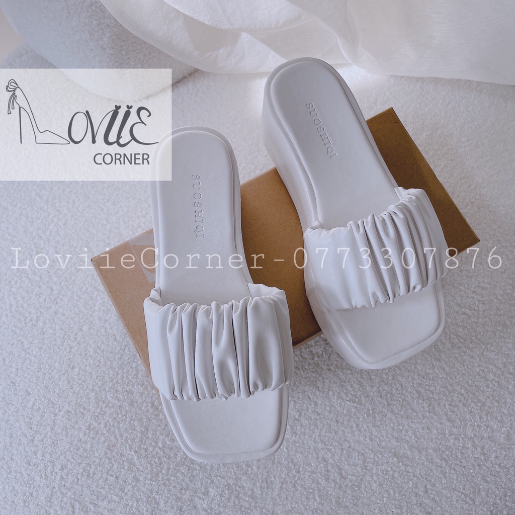 DÉP XUỒNG NỮ LOVIIECORNER - GIÀY MŨI VUÔNG XỎ NGÓN THỜI TRANG - DÉP BÁNH MÌ ĐẾ CAO 7 PHÂN D220735 D200818
