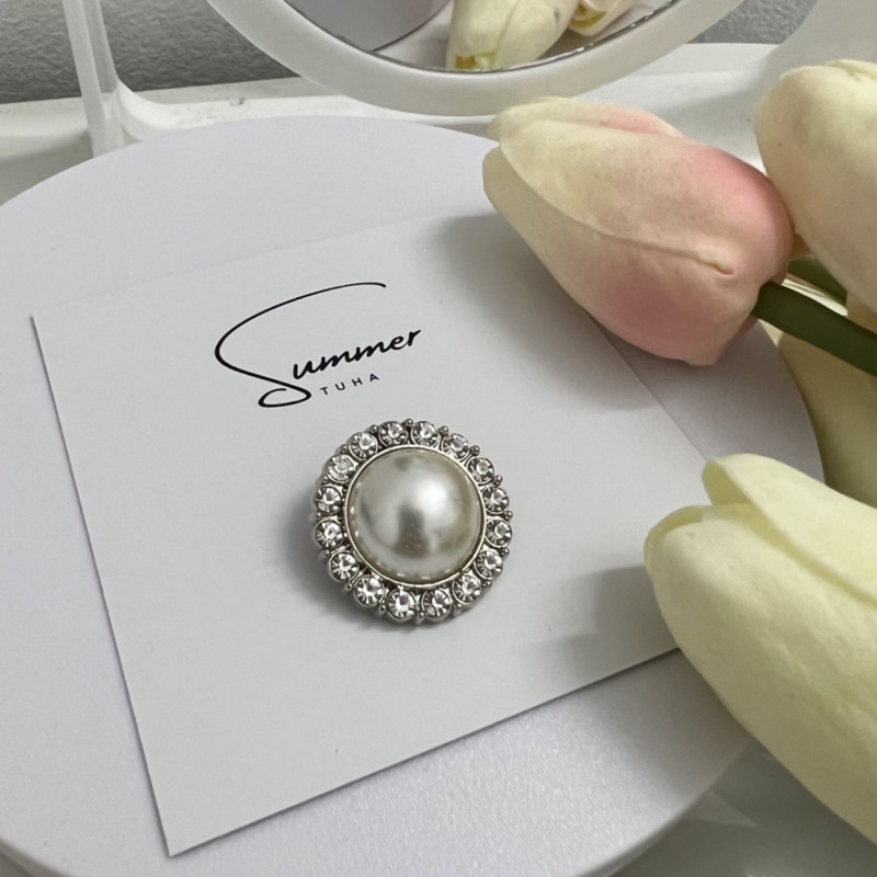 Nút cúc khuy kim loại ngọc trai nhân tạo cao cấp cho áo khoác dạ tweed nhiều kích cỡ 1cm, 1,5cm, 1,8cm, 2,1cm, 2,5cm