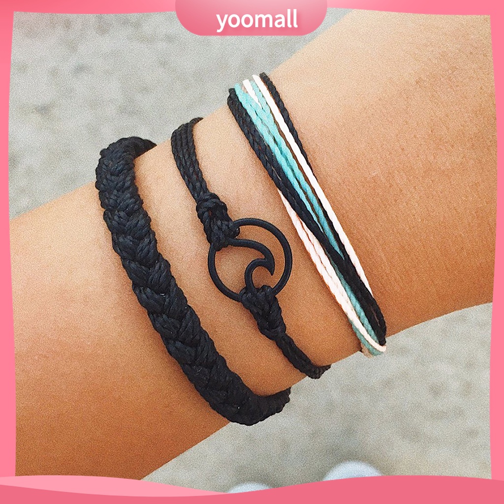 Set 3 vòng tay bện dây nhiều lớp phong cách boho cho nữ