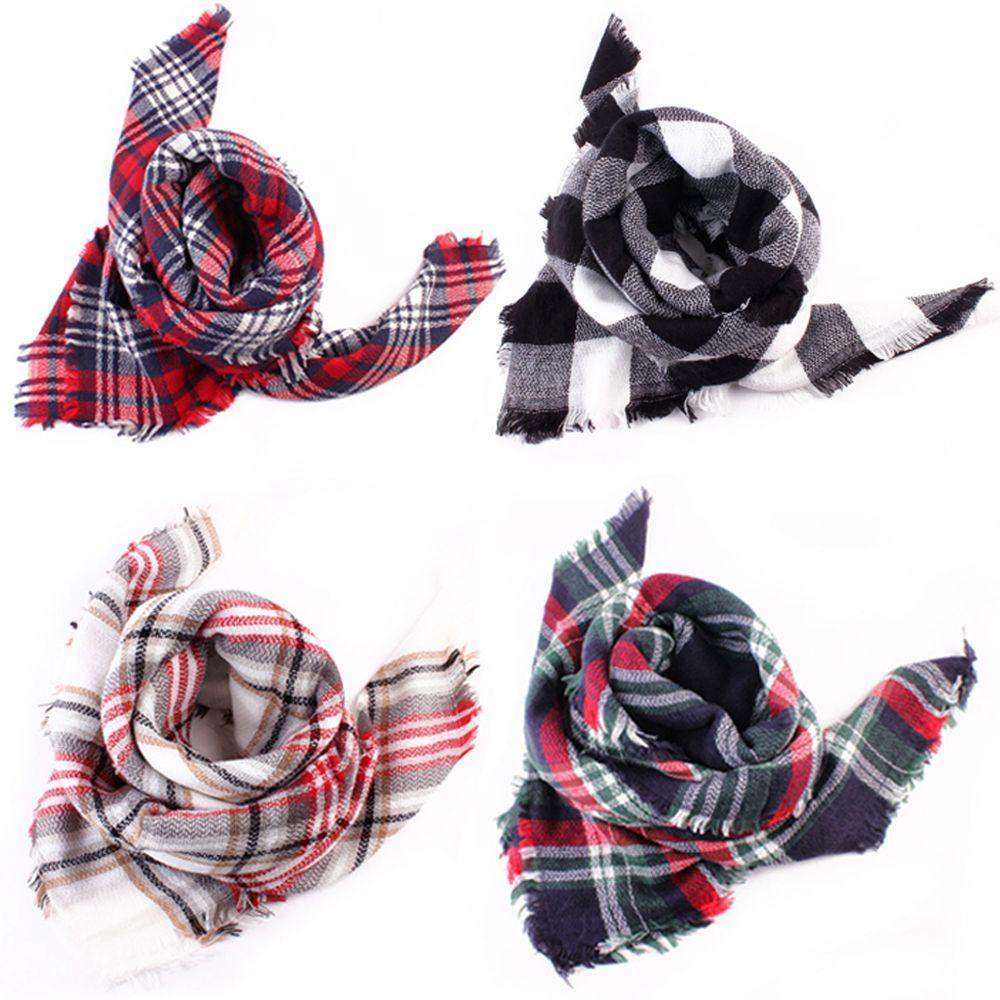 Khăn Choàng Cổ Dài Qua Gối Vải Cashmere Họa Tiết Sọc Caro Phong Cách Vintage Thời Trang Mùa Đông Cho Nữ