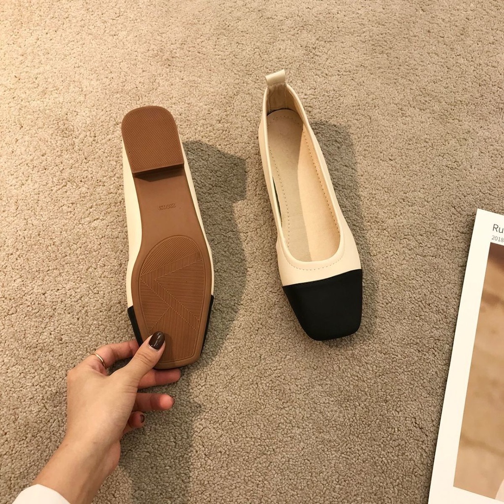 Giày Búp Bê Gót Thấp Mũi Vuông Bằng Da Mềm Thời Trang Mùa Hè Cho Nữ